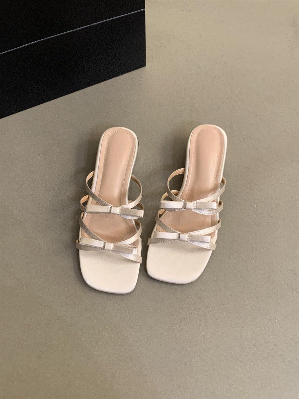 

Bow-tie gentle slippers female summer wear new evening wind vacation fairy wind with skirt thick heel sandals 39
