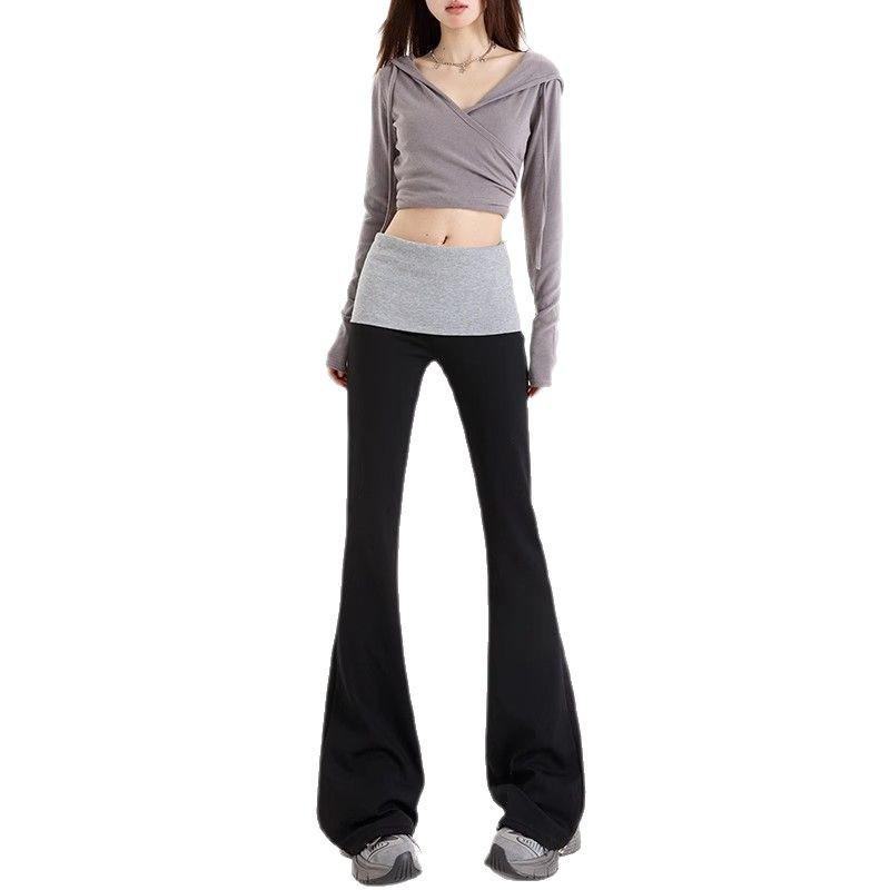 Wiosna 2025 Damskie Spodnie Dresowe do Jogi Slim Fit Micro Flare w Patchworku z Bloku Kolorystycznego