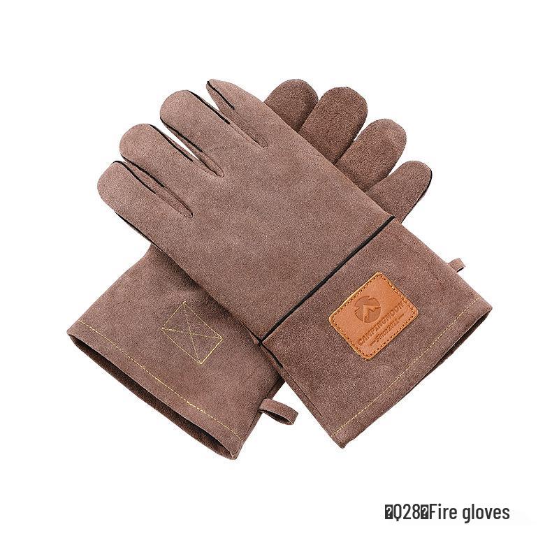 

Campingmoon Flame-Retardant Heat-Resistant Cowhide Fire Pit Gloves, Double-Layer Detachable Design Q28