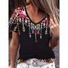Fashion Women's V-neck T-shirt Summer Outdoor Street Trend Short-sleeved Blouse Floral Print Pattern Loose Clothing
