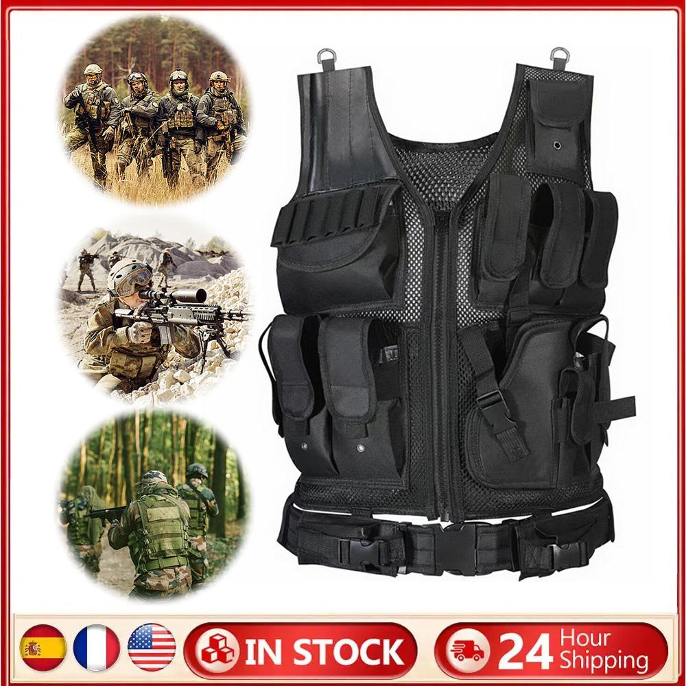 Nylon Mesh Vest Verstelbaar Airsoft Vest Meerdere Zakken Plate Carrier Vest Jacht Buiten CS Spel Airsoft Trainingsjas