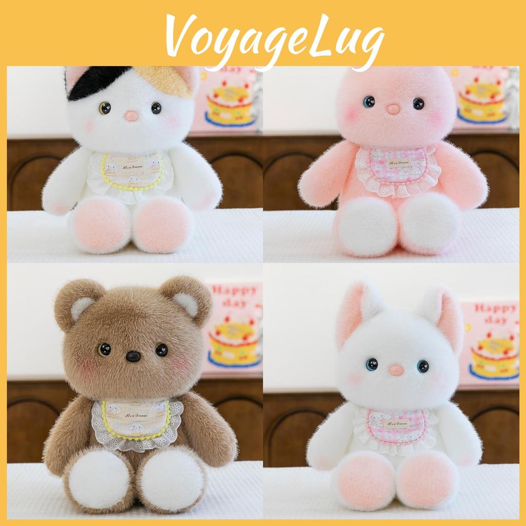 Cat Bib Rabbit Bear Plush Toy Animal Stuffed Doll Cartoon Bedroom Decoration
