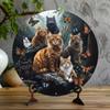 Vintage Round Aluminum Cat Sign 20x20cm Retro Metal Wall Decor With Holes