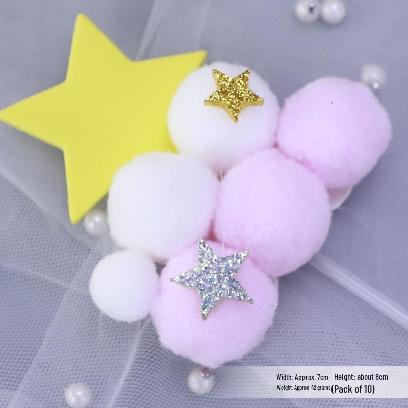 Pom-pom & Star Cake Toppers with 3D Clouds - Festive Birthday Table Decor