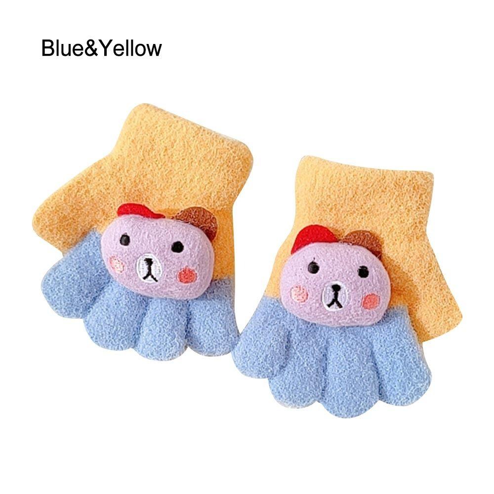 Cartoon Bear Children Full Fingers Gloves Five Finger Gloves Thickened For Boys and Girls Mittens