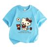 Cute Cartoon Cat Print Kids T Shirt 100% Cotton Short Sleeve Crew Neck Casual Tee for Boys Girls Sweet Chocolate Cake Bear Strawberry Pattern Soft Sum