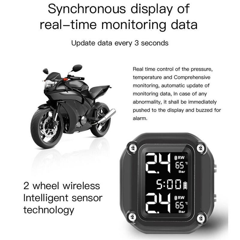 M5 Motocyklový TPMS Bezdrátový Motocyklový Motocyklový Systém Monitorování Tlaku v Pneumatikách s 2 Externími Senzory 5 Metod Alarmu