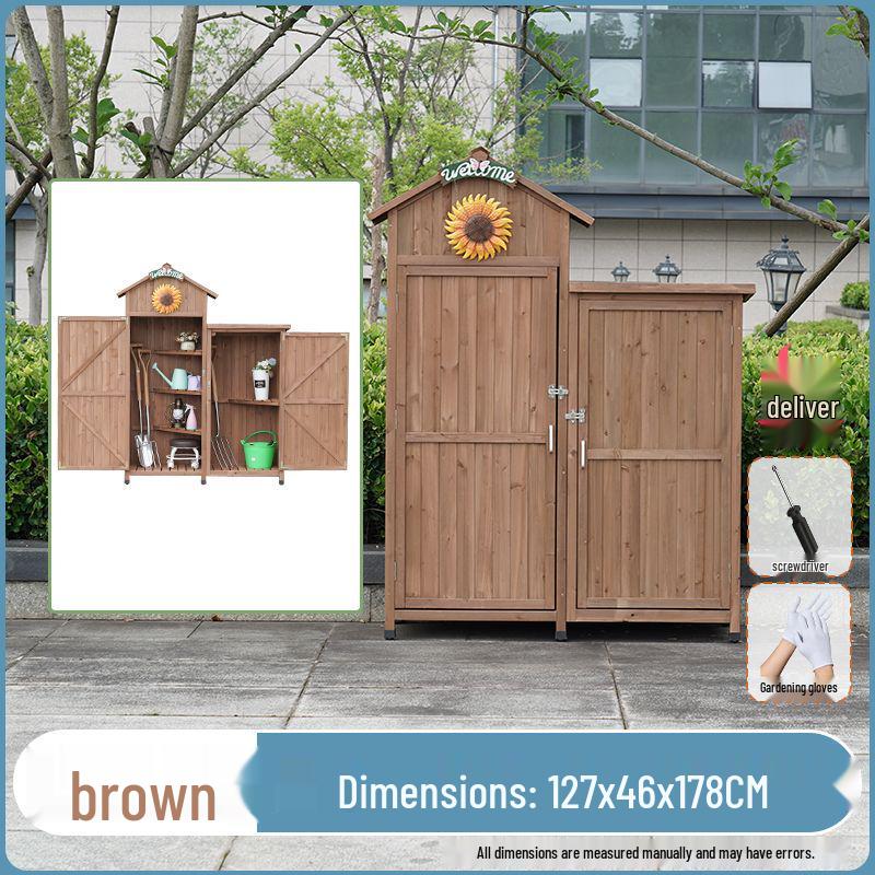 Waterproof Outdoor Wooden Storage Cabinet for Garden Tools - Anti-Corrosion and Sun Protection, Ideal for Courtyard and Balcony Use.