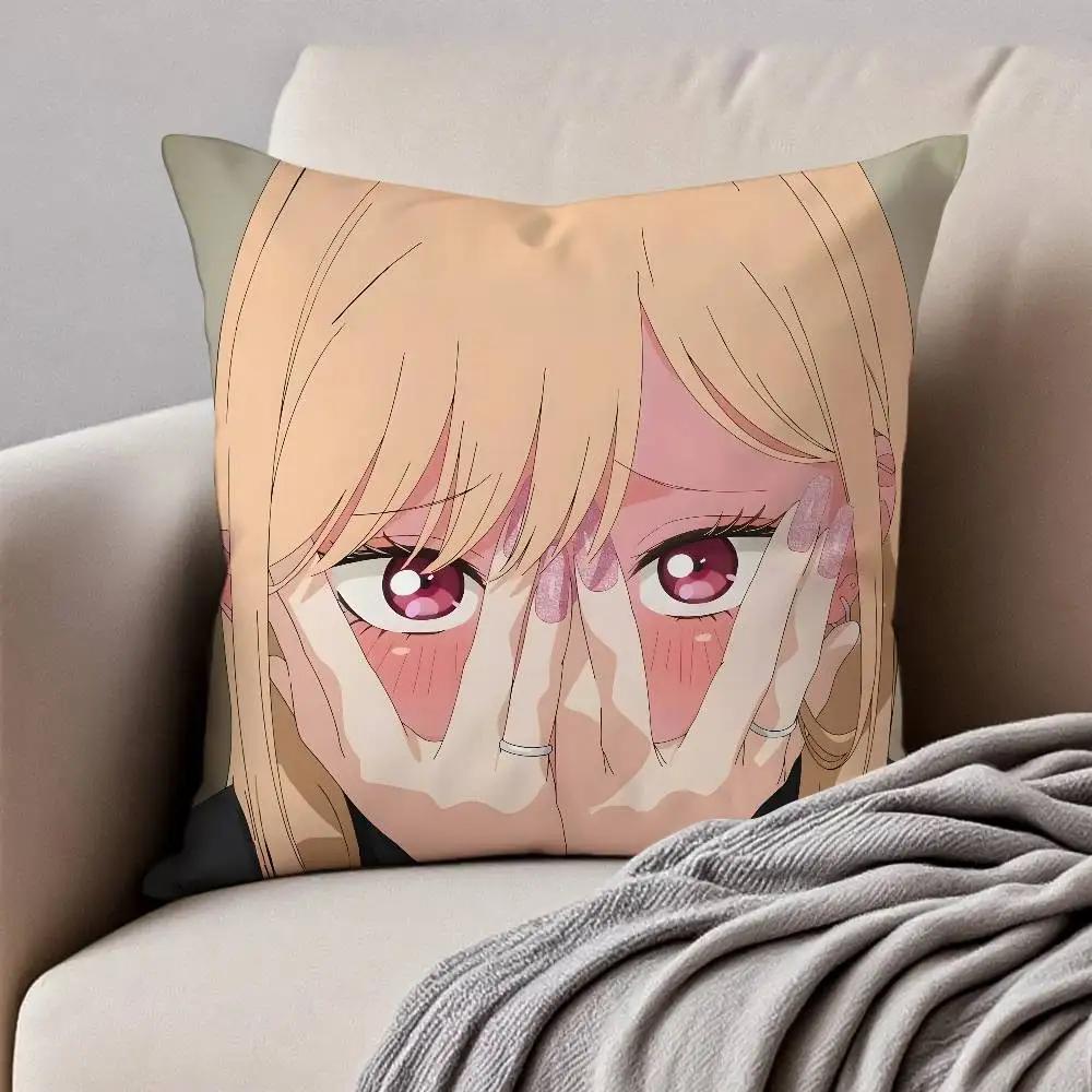 M-arin Kit-ag-awa Anime Pillow Case Anti-dustmite Pillowcase Invisible Zipper Silky Short Plush Sofa Cushion Cover