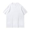 T-shirt bianca girocollo larga da 230g in puro cotone pesante con design versatile e logo stampato personalizzato.