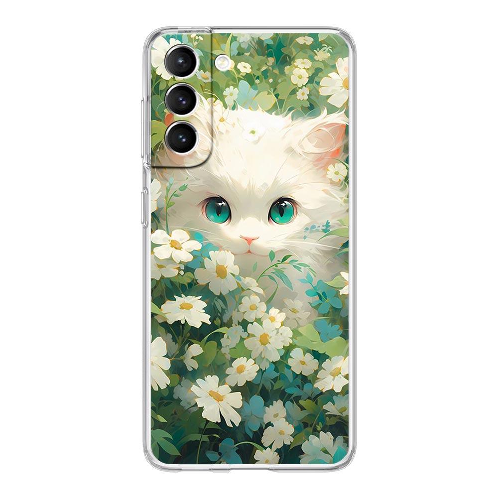 Phone Case For Samsung Galaxy S24 Plus S23 S22 S21 S20 FE Ultra 5G S10 S10E S9 Soft Clear Cover Cartoon Lovely Cat Art Fashion