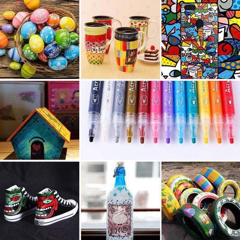 Sada akrylových fixů: Vodotěsné, Bílé, na Kámen, Keramickou Malbu - 12 Barev