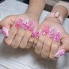 30-Pack Pink Almond Wearable Nails with 3D Flowers, Rhinestones, & Pearls