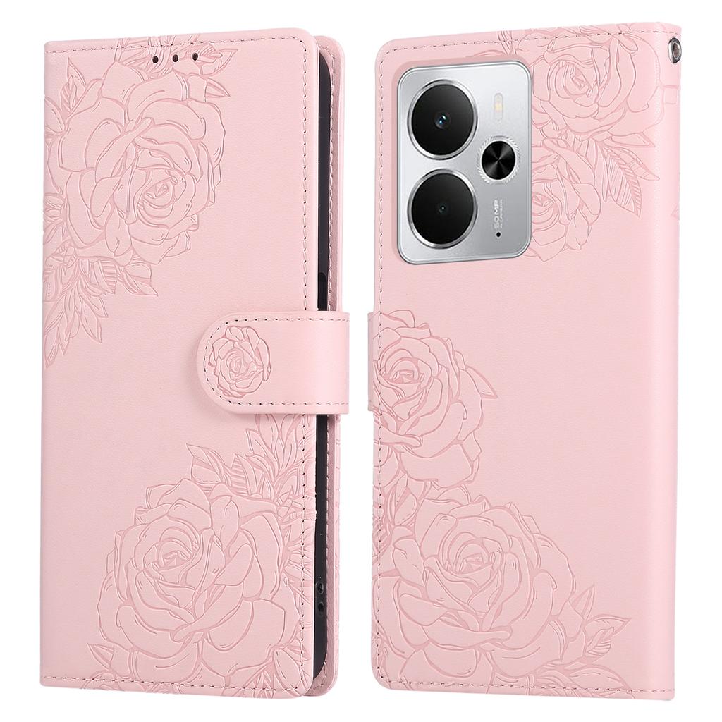 Phone For Realme 14 5G/Neo7x 5G/P3 5G/14T 5G ,Case Rose Flower PU Leather Wallet Cover with 3 Card Slots/Wrist Strap