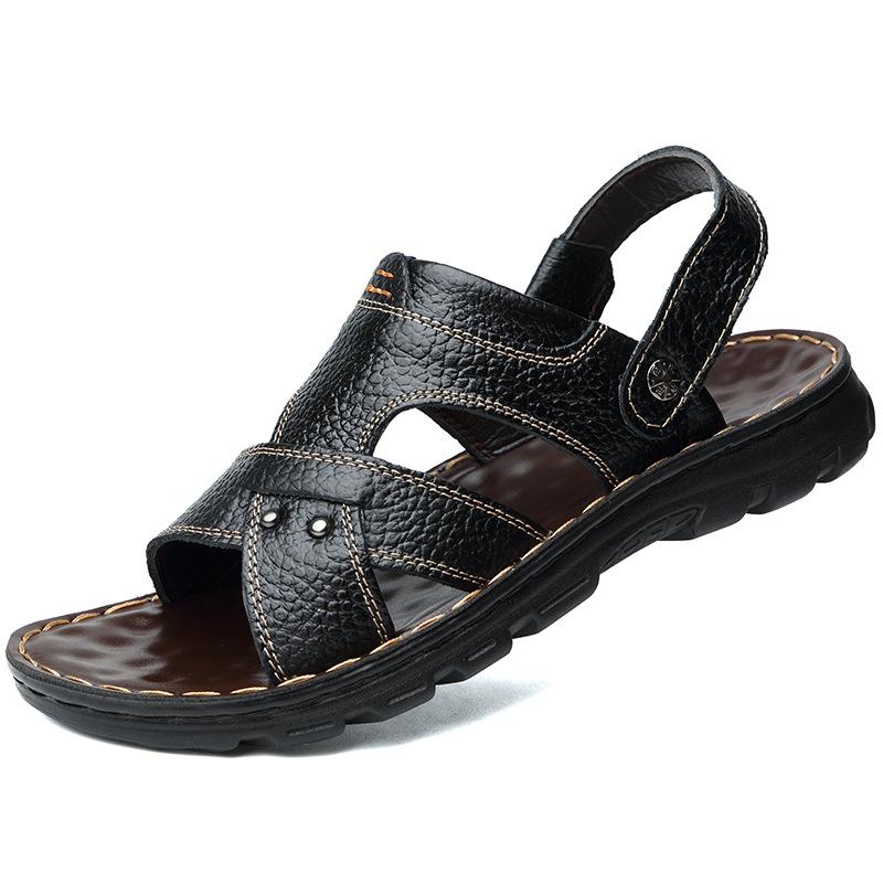 First layer cowhide sandals men s beach shoes non-slip overalls sandals two wear casual shoes handmade leather shoes 38