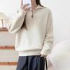 Retro Half Zipper Pullover Sweater Women's Autumn and Winter New Loose Lazy Style Solid Color Lapel Knitted Sweater Top
