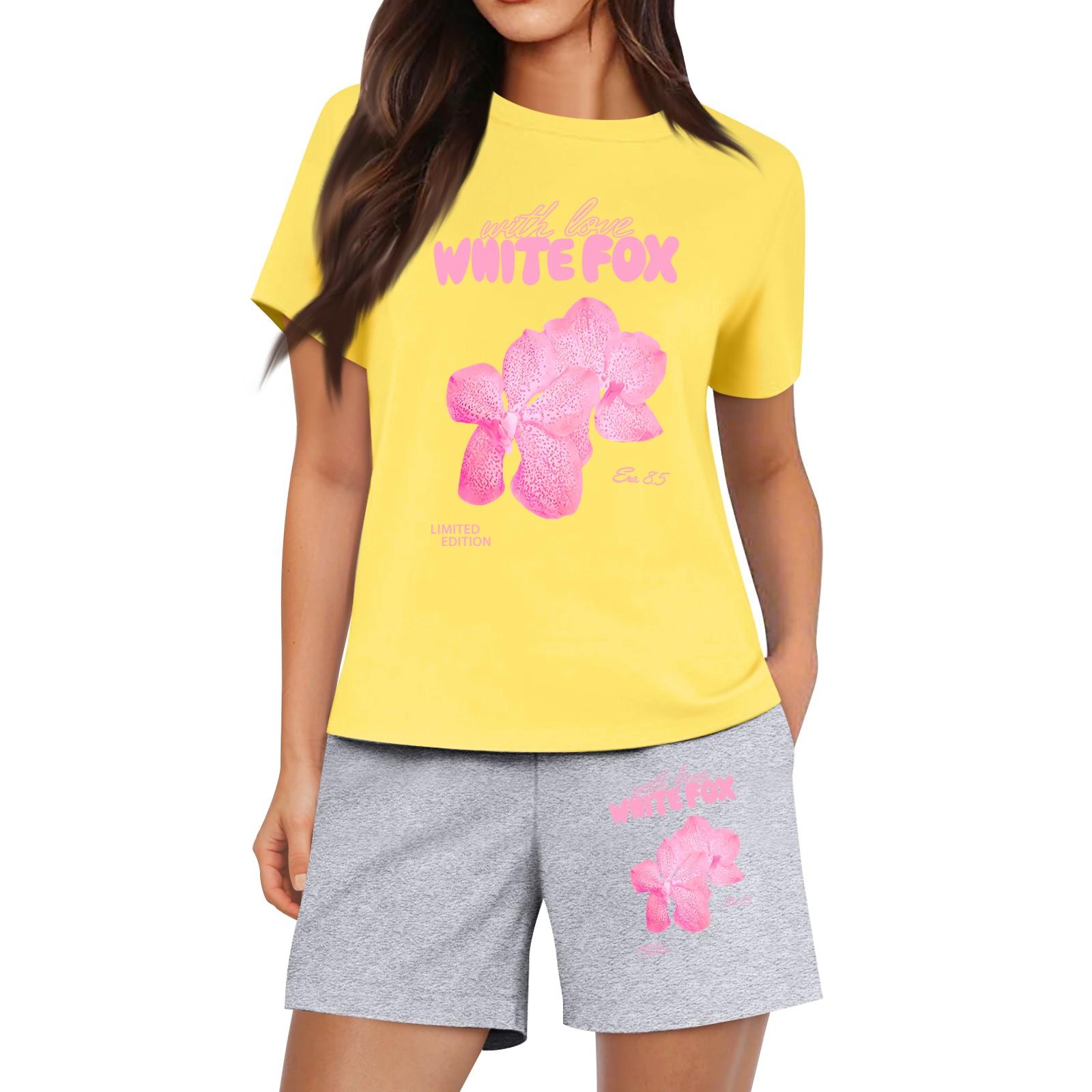 

Женские повседневные свободные футболки с принтом и шорты, комплект XXL жёлтый