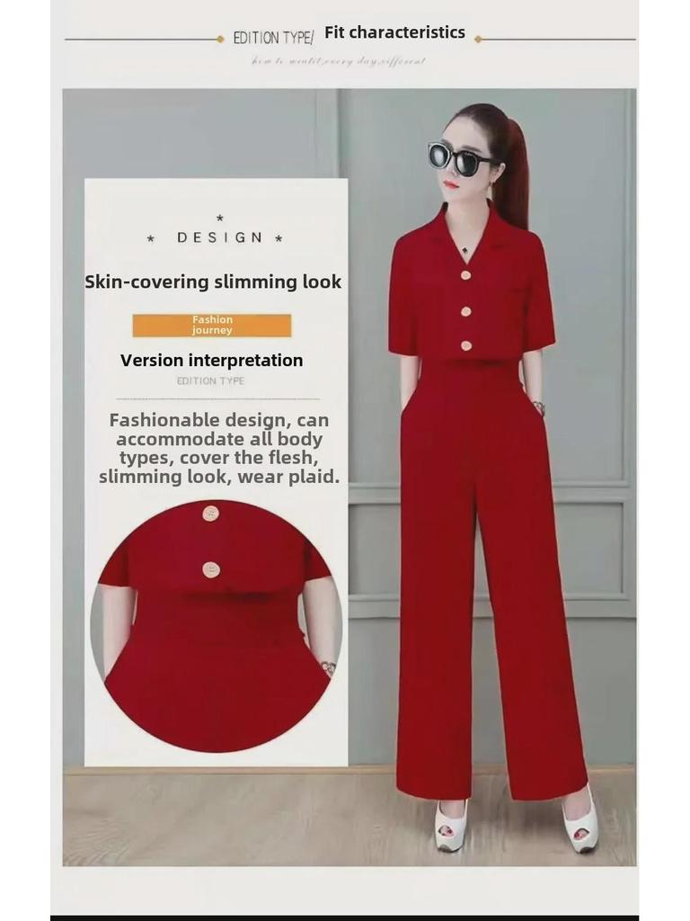 Women's Summer Fashion Suit: Short Slim Fit Top & Wide-Leg Pants Two-Piece Set