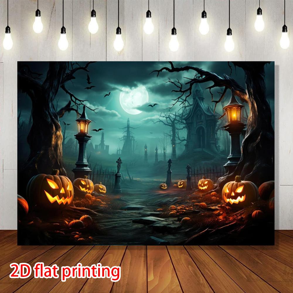 2D Flat Banner 1 Halloween Party Background Banner Evil Pumpkin Creepy Castle bats.PMJ