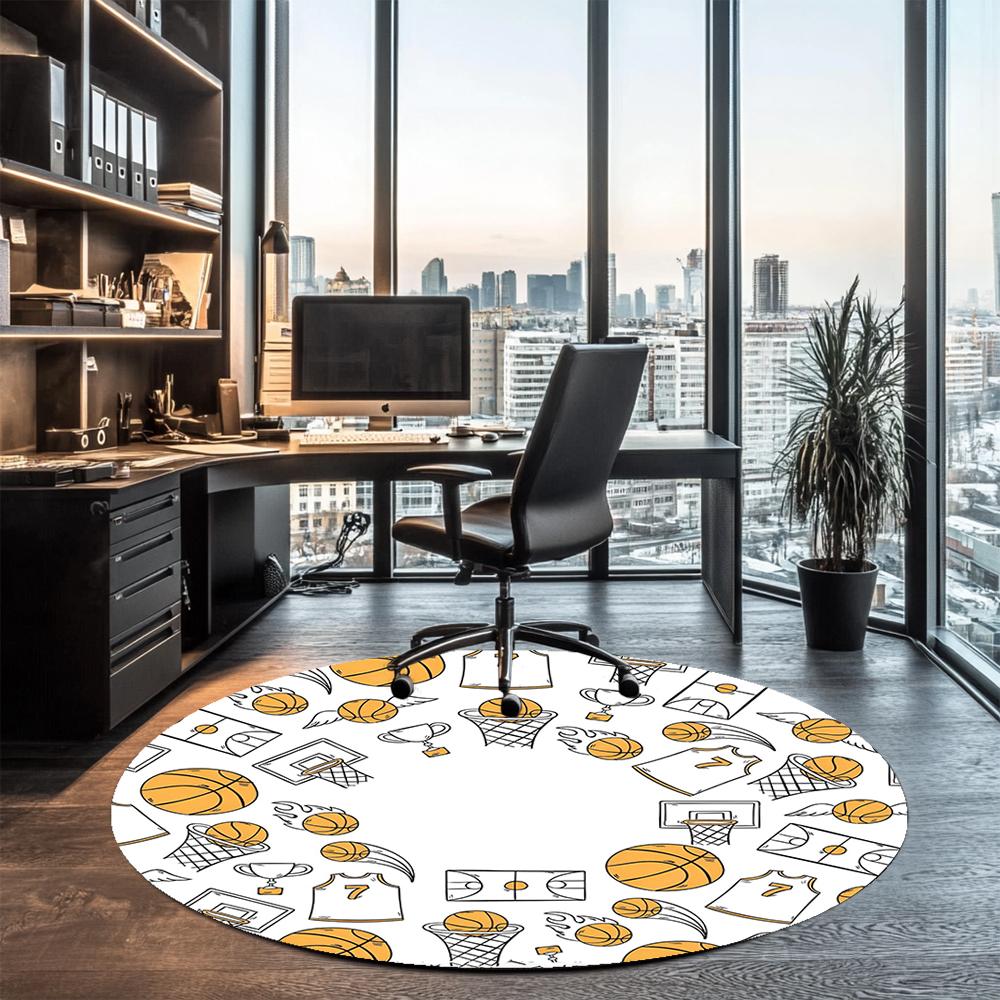 Basketball Printed Round Rug Carpet Chair Rug Area Rug Entryway Doormats,for Office Chair Living Room Bedroom Kitchen Room.