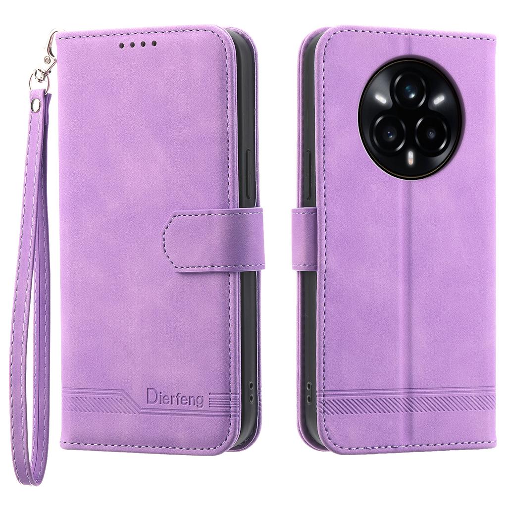 DIERFENG DF-03 For Realme 14 Pro 5G Leather Case Lines Imprint Wallet Phone Cover