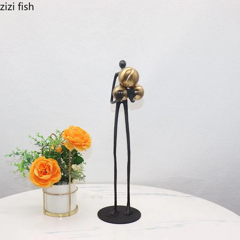 Black Matchstick Men Statue Golden Ball Decoration Character Sculpture Desktop Abstract Character Figurines Home Decoration