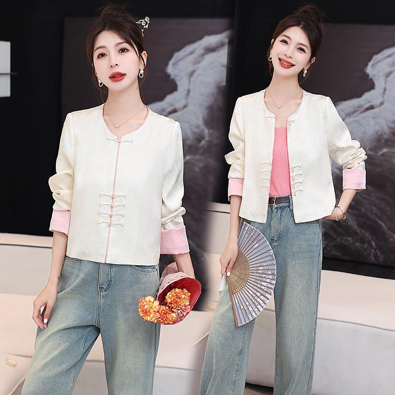 

Весна 2025 Высококачественная жаккардовая модная куртка в китайском стиле с пуговицами-лягушками L (110-120 jin)