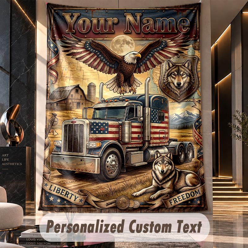 Camion (1) Arazzo Personalizzato con Tema Testo Nome Personalizzato Appeso a Parete Arazzo Decorazione per la Casa Tessuto di Sfondo
