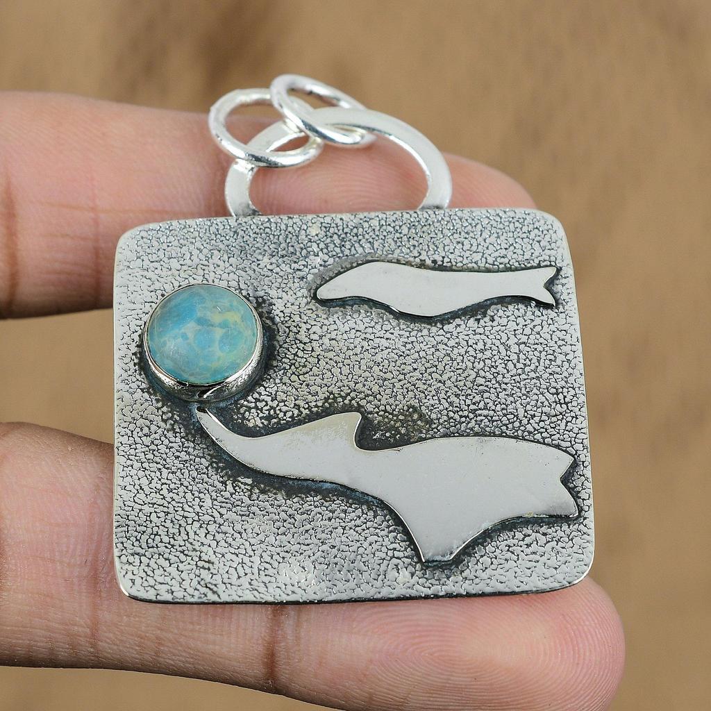 Sterling Silver Round Mosaic Ballon Jasper Gemstone Unique Wife Pendant Jewelry