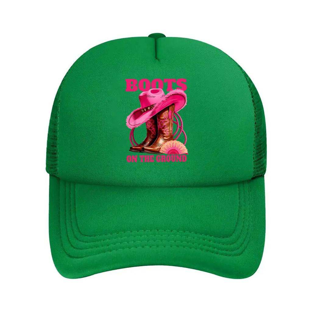 Pink Leather Cowboy Boots Western Party Mesh Baseball Cap Hip Hop