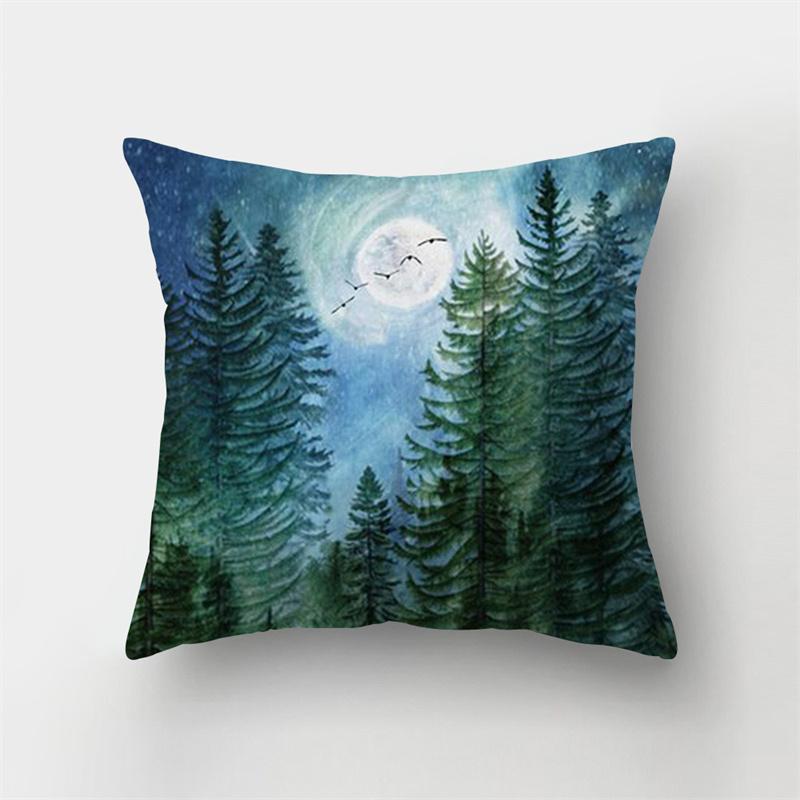 Landschaftstinte Landschaft gedrucktes Muster Kissenbezug für Zuhause Wohnzimmer Sofa Dekoration Taillenkissen Kissenbezug