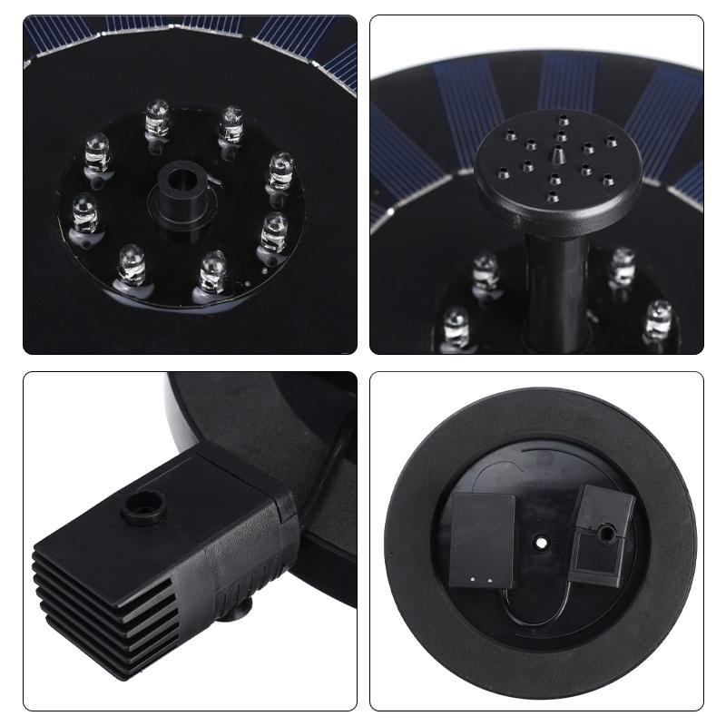 Muti-types Solar Bird Bath Fountains with 6 Colorful LEDs,7 Nozzle Safety Protection Solar Powered Water Fountain Pump