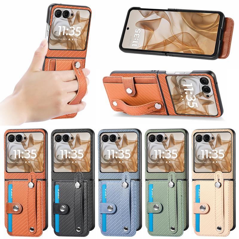 Wristband Ring Design Phone Cover Woven Pattern Card Holder PU Leather Shockproof Anti-Drop Adjustable Case Mobile Phone Cases