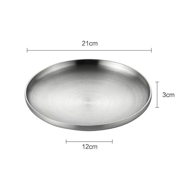 304 Stainless Steel Round Plate, Double-Walled Insulated Dinner Plate, Plates for Snack, Dishes and Fruit