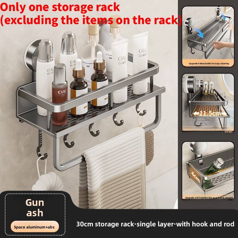 Wall Mount Bathroom Shelf With Suction Cups And Space Aluminum For Vanity Storage