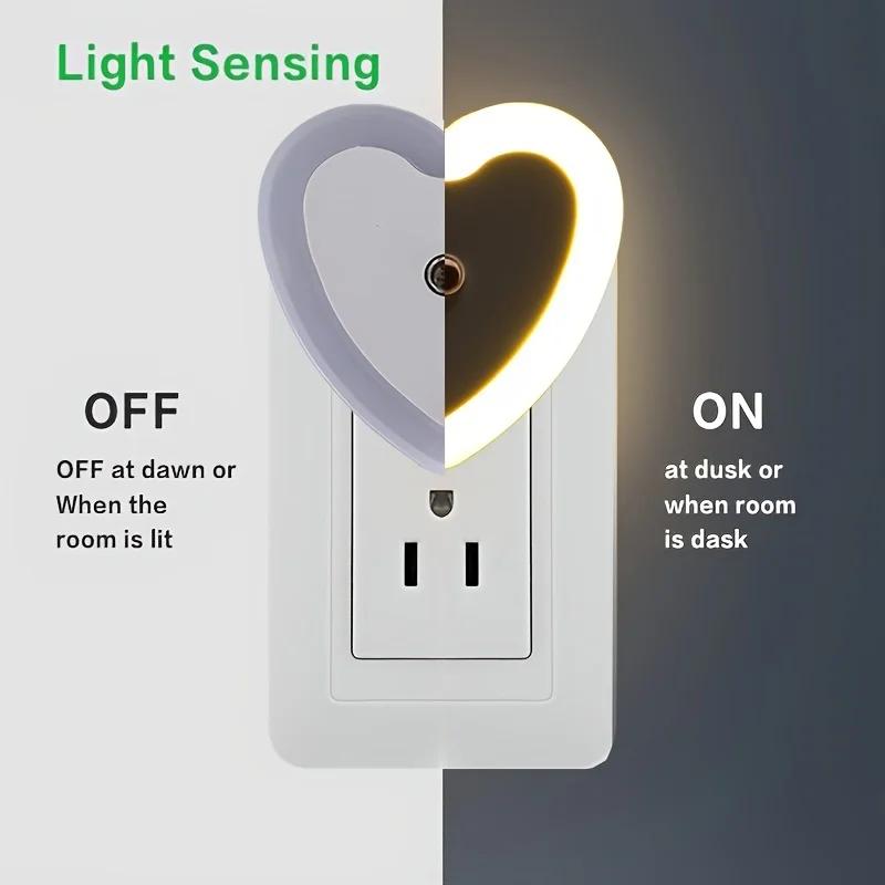 4pcs LED Night Lights Plug in Smart Cute Nightlight Heart Shaped for Bedroom, Bathroom, Kids Room, Nursery, Hallway