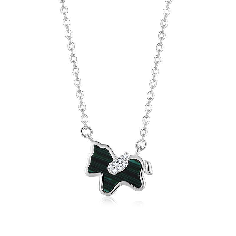 Sterling Silver S925 Malachite Little Horse Necklace - Fashionable Versatile Clavicle Chain. 925 Silver
