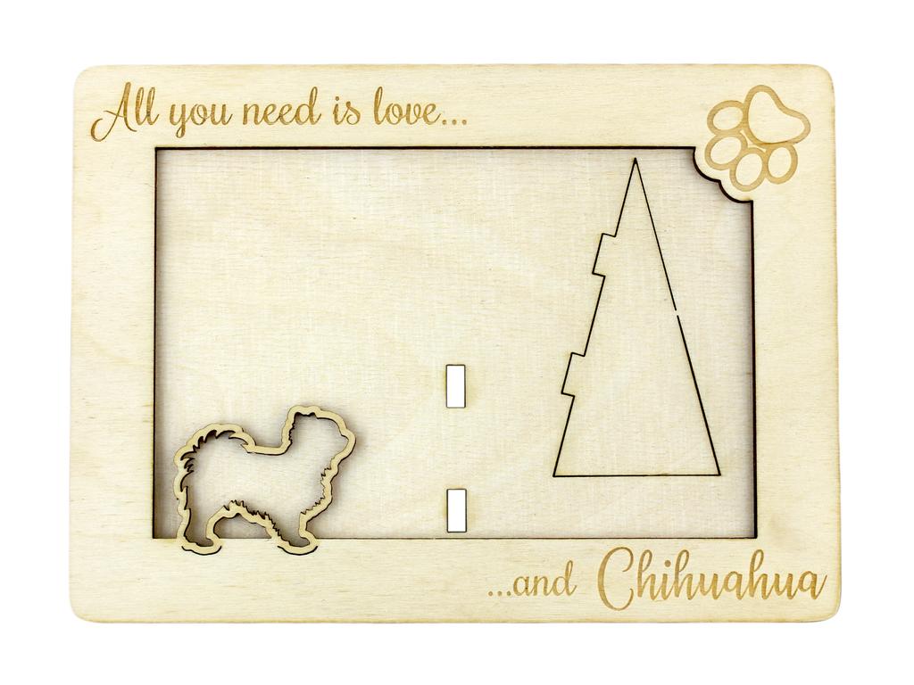 Chihuahua long-haired – Photo frame, engraved wooden frame | Art-Dog