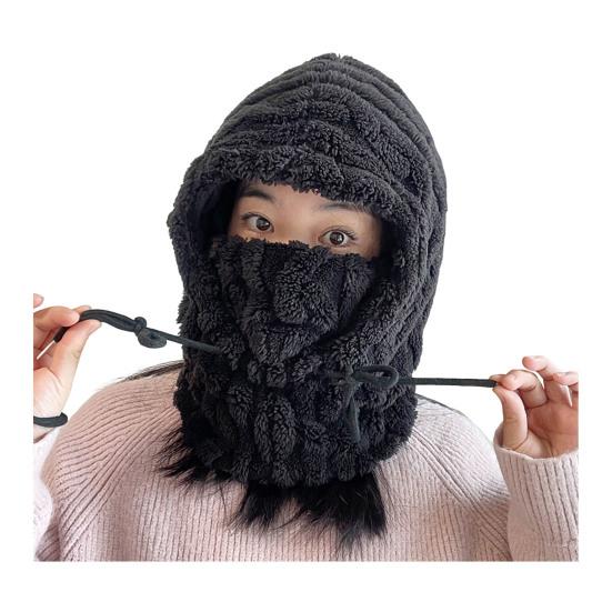 Winter Hat Scarf Combo Fleece Neck Warmer with Ear Protection Knitted Sherpa Hood Windproof Ski Face Covers Stretchy Beanies