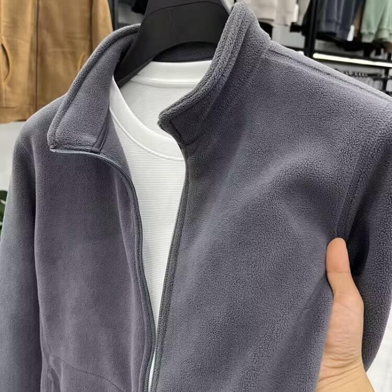Felpa Uomo Autunno Inverno Taglia Grande con Zip e Collo Alto Manica Lunga Spessa in Pile Colore Unito Larga Casual Giacca