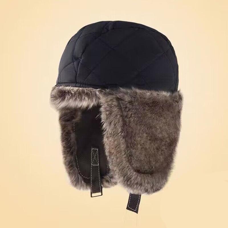Leather cap Men's winter thickened plush flight hat Women's outdoor windproof locomotive ear cap