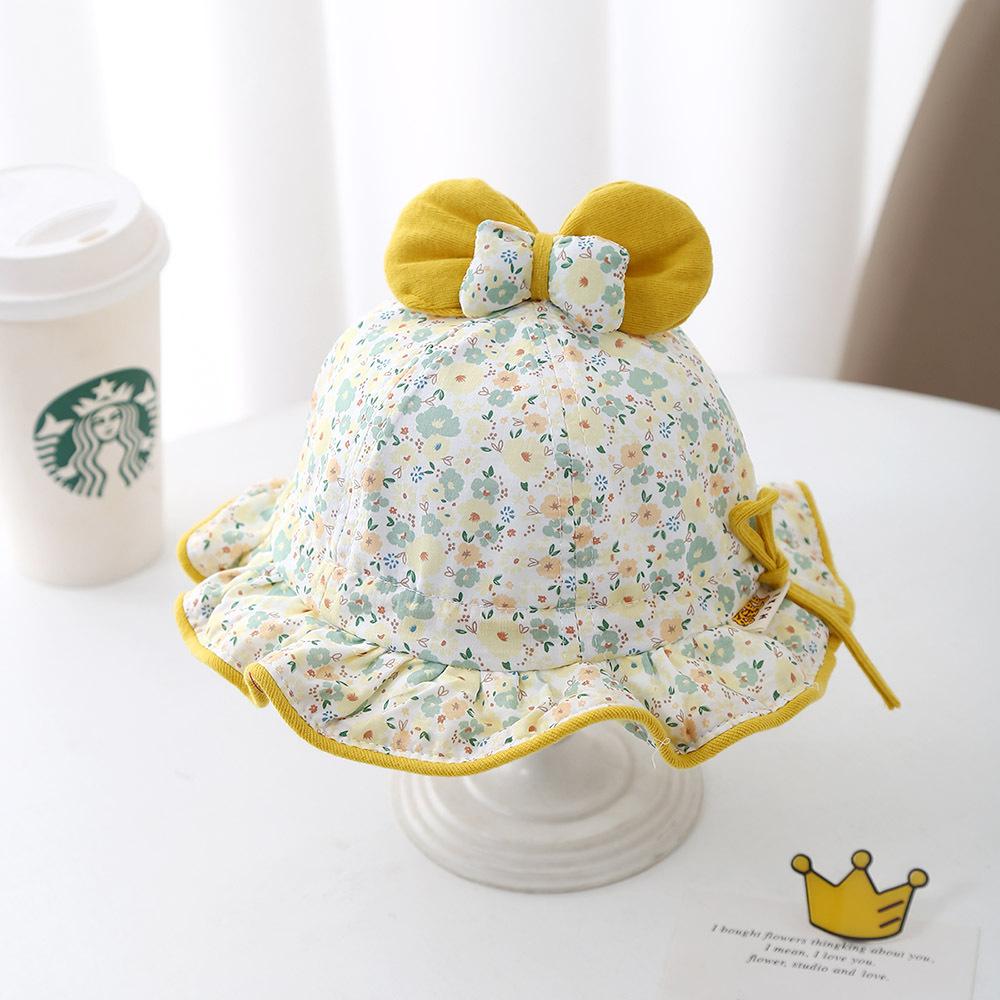Baby Girl Spring Autumn Thin Floral Bow Drawstring Bucket Hat Cute Sun Protection Cap for Toddlers