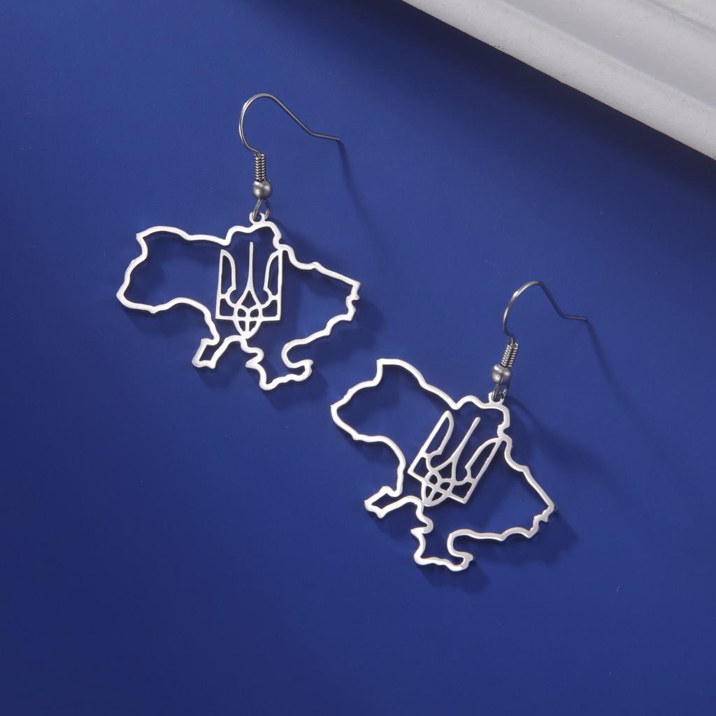 LIKGREAT Ukraine Map Dangle Earrings Fashion Hollow Ukraine Drop Earrings Ethnic Patriotic Exaggerate Earrings for Women Gifts