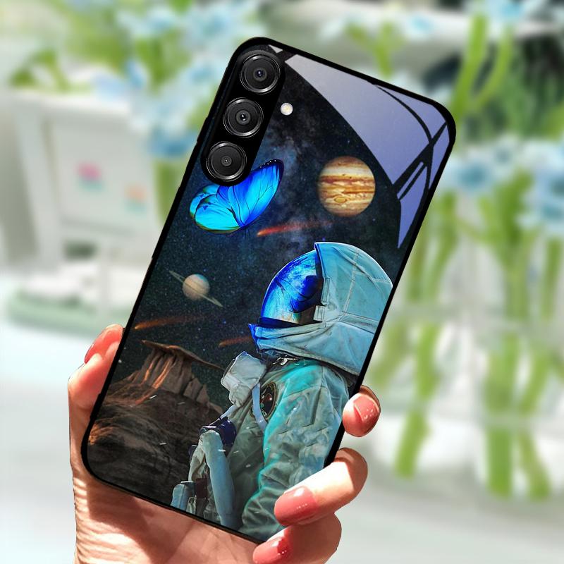 Voor Samsung A56 Glazen Hoesje A26 A36 Hard PC Gehard Glas Telefoonhoesje Voor Galaxy A15 A25 A35 A55 Cartoon Luxe Schokbestendige Hoesjes