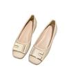 Autumn new low-heeled non-slip square-head single shoes, light-mouth soft-soled metal buckle ladyshoes