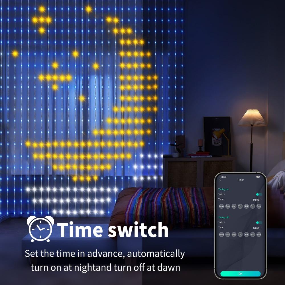 Smart Curtain Lights DIY Color Changing Fairy String Lights Music Sync for Indoor Outdoor Courtyard Garden Christmas Decoration