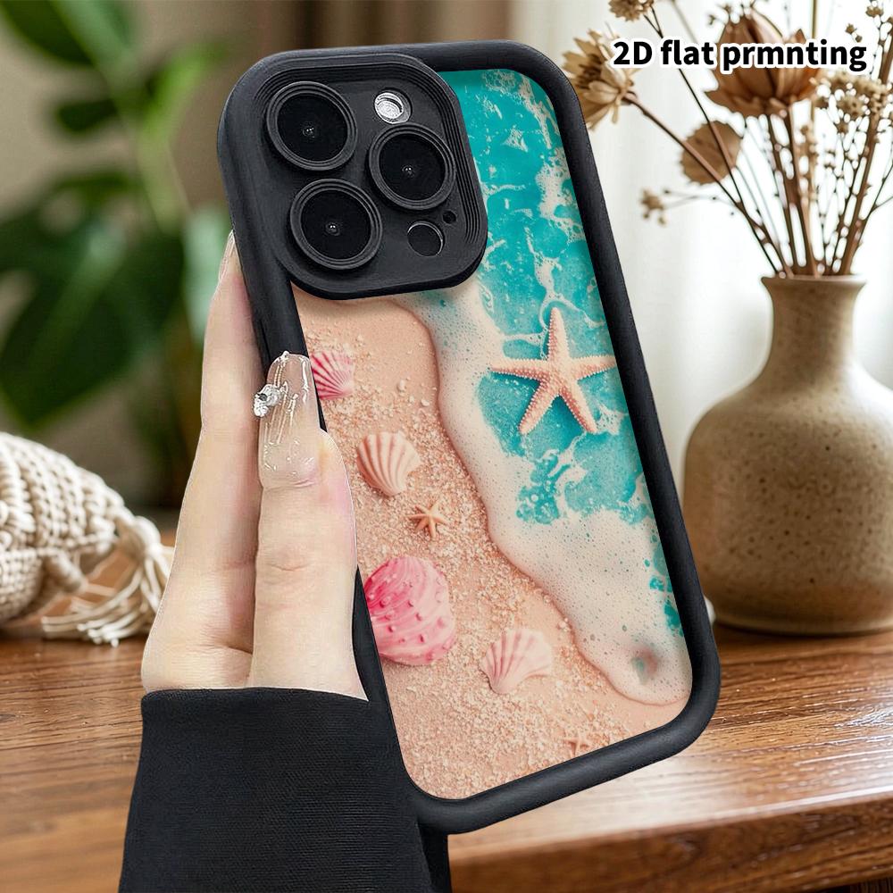Phone Case: 2D Flat Design, Fits iPhone 13 Pro To 18, Stackable Protective Case, Beach Shell and Starfish, Christmas and Halloween Gift