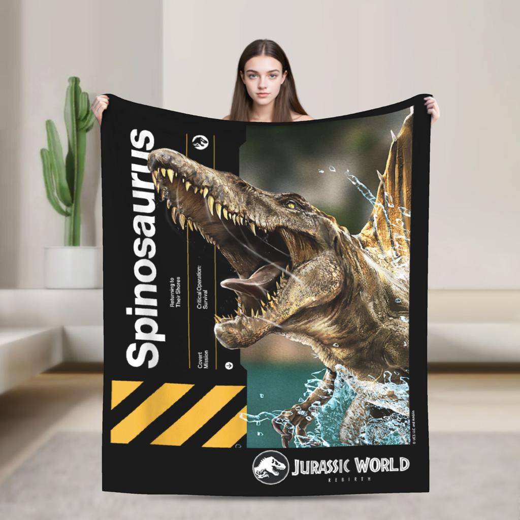Jurassic T-Rex Grid World Blanket Flannel Spring/Autumn Logo Breathable Lightweight Throw Blankets for Travel Bedroom Quilt