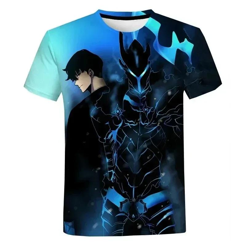 Korea Solo Leveling Anime Komiksy 3D Tisk role hobby oblečení Tričko s krátkým rukávem Nadměrný top Rychleschnoucí tričko fanoušci animace