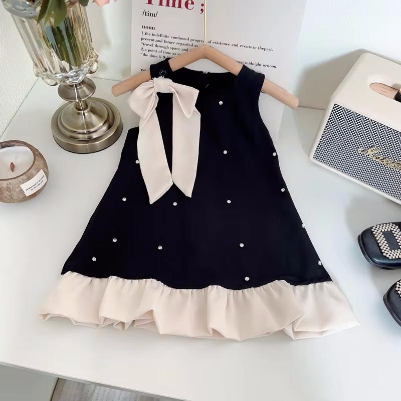 

Girls Vest Dress Summer Fashion Princess Diamond Embellished Gown Hanging Neck Design Children Children Black Clothing 140 чорний